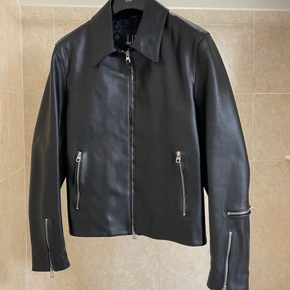 SOLD 😃 NWT  DUNHILL Men’s Black Leather Motorcycle Jacket Sz. S - Picture 7 of 11